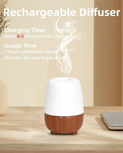 150ML Rechargeable Battery Operated Essential Oil Diffuser, Portable Cordless Aromatherapy Diffuser,7-Hour Runtime with 7 LED Color Changing Lightsfor Home,Office,Outdoor