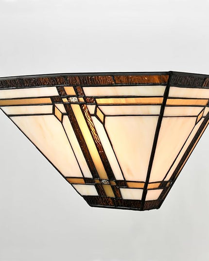 Tiffany Style Wall Sconce Lamp 12-Inch Stained Glass Sconces Wall Lighting Vintage Brown Stained Glass Wall Light Fixtures for Hallway Corridor Bedroom Living Room