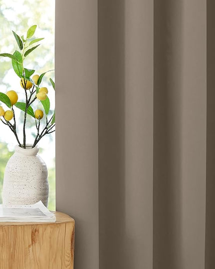 NICETOWN 100% Blackout Tan Curtains for Travel, Grommet Lightweight Portable Window Treatments Thermal Curtains Easy to Install for Living Room/Bedroom, W52 x L72, 2 Panels