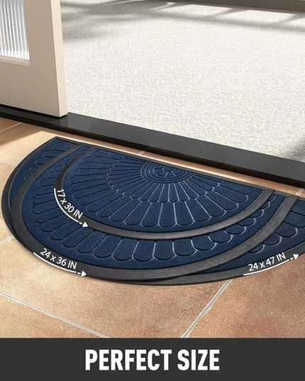 tchdio Door Mat Outdoor Indoor Entrance Doormat-Semicircular Durable Rubber Non Slip Front Door Mat for Outside Inside Entry Entryway Dirt Trapper WelcomeMat for Muddy Paws and Shoes-Blue 17”x30”