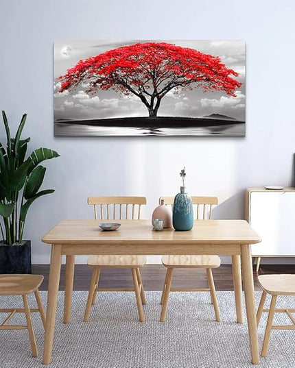 Wapluam Black And White Pictures Large Canvas Prints Wall Art For Living Room Bedroom Wall Decor Red Tree Landscape Painting To Hang Modern Home Decorations For Office Stretched And Framed Artworks