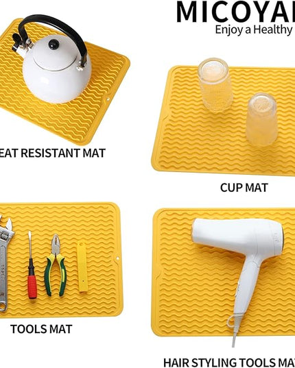 Silicone Dish Drying Mat for Multiple Usage,Easy clean,Eco-friendly,Heat-resistant Silicone Mat for Kitchen Counter or Sink,Refrigerator or drawer liner Yellow L 16 inches x 12 inches