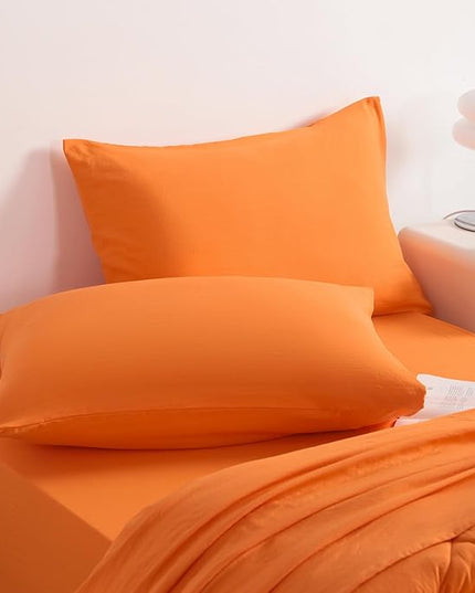 NTBAY Twin Comforter Set with Sheets, 5 Pieces Soft and Breathable Twin Bedding Set, Twin Bed in a Bag, Down Alternative Comforter Set Solid Color All Season, Kids Bedding Set, Orange
