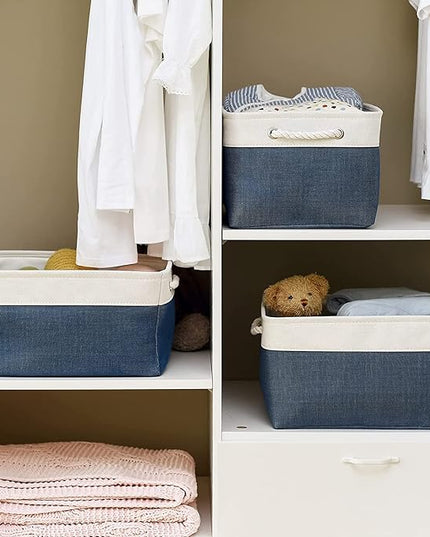 TheWarmHome Storage Bins for Shelves - 1 Pack 15.7x11.8x8.3 inch Fabric Storage Cubes, Storage Basket for Organizing Gift Laundry Cloth Toy Room (White & Jean Blue)