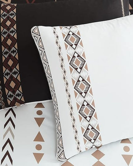 Geniospin Queen Comforter Set - 7 Pieces Reversible Bedding Set, Boho Bed in A Bag, Lightweight Soft Aztec Bedding, All Season Bed Comforter Set with Sheets, Pillowcases & Shams