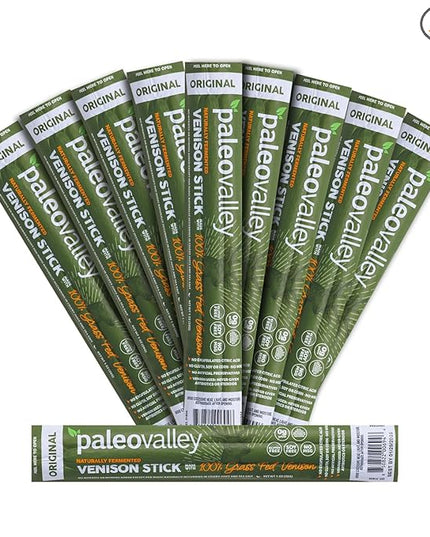 Paleovalley 100% Grass Fed Venison Sticks – 10 Pack – Keto-Friendly, High Protein, Low-Calorie Snack – Omega-3 Rich, Gluten-Free, Nitrate-Free, Naturally Flavored – Healthy On-the-Go Meat Snack