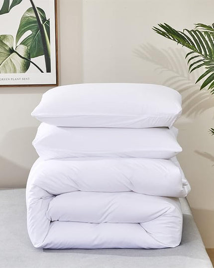 Luxlovery White Comforter Set Queen White Bedding Comforter Set Bed Sets Solid Blanket Quilts Hotel Collection Women Men Soft Breathable Queen Size 3 Piece Comforter