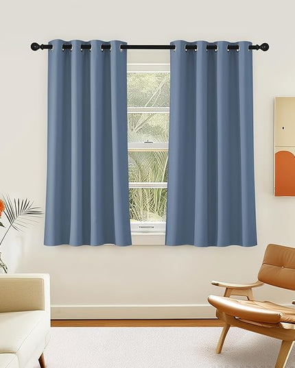 NICETOWN Room Darkening Short Curtain 54 inches Long for Living Room, Grommet Sound Reducing Thermal Insulated Curtains for Bedroom Nursery Window, 46W x 54L, 1 Piece, Stone Blue
