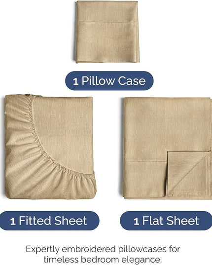 Twin Size 3 Piece Sheet Set - Comfy Breathable & Cooling Bed Sheets Set - Hotel Luxury Bedding for Women, Men, Kids, Teens, Boys & Girls - Deep Pockets, Soft & Wrinkle Free - Tan (Heathered Sheets)