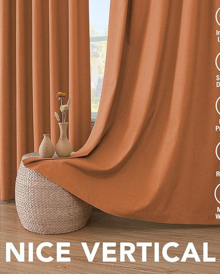 H.VERSAILTEX 100% Blackout Curtains for Bedroom Thermal Insulated Linen Textured Curtains Heat and Full Light Blocking Drapes Living Room Curtains 2 Panel Sets, 42x54 Inch, Orange