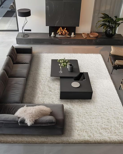 Ophanie Area Rugs 9x12 Living Room, Large Ivory Bedroom Carpet, Big Shag Indoor Thick Soft Nursery Rug, Fluffy Carpets for Boy and Girls Room Dorm Home Decor Aesthetic