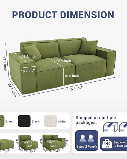 Cloud Couch Sectional, Comfort Chenille Boneless Couch for Living Room, Memory Foam Deep Seat Modular Sectional Sofa Compression Floor Sofa, No Assembly Required