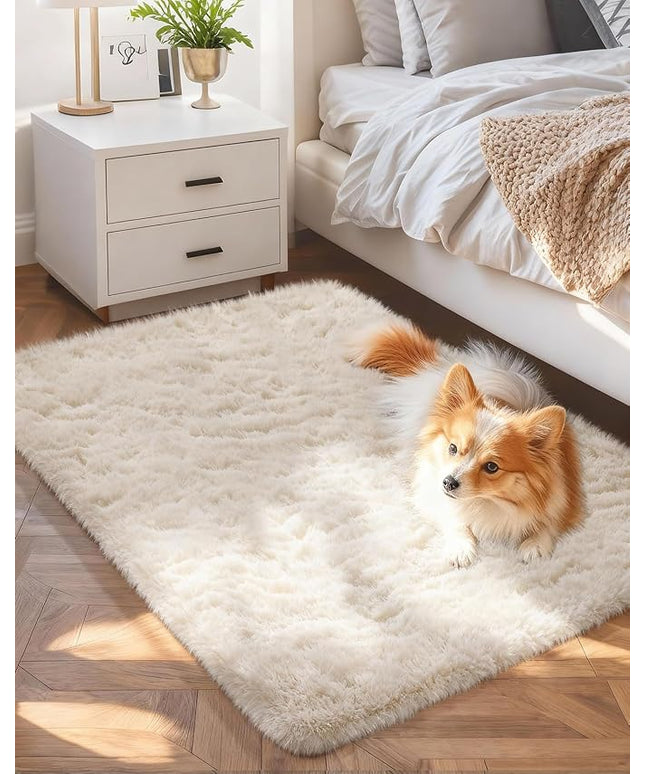 Ophanie Small Ivory Entryway Throw Rugs for Bedroom, 2x3 Mini Area Rug, Affordable Non Slip Fluffy Carpet, Fuzzy Soft Living Room Rugs, Home Decor Aesthetic, Nursery