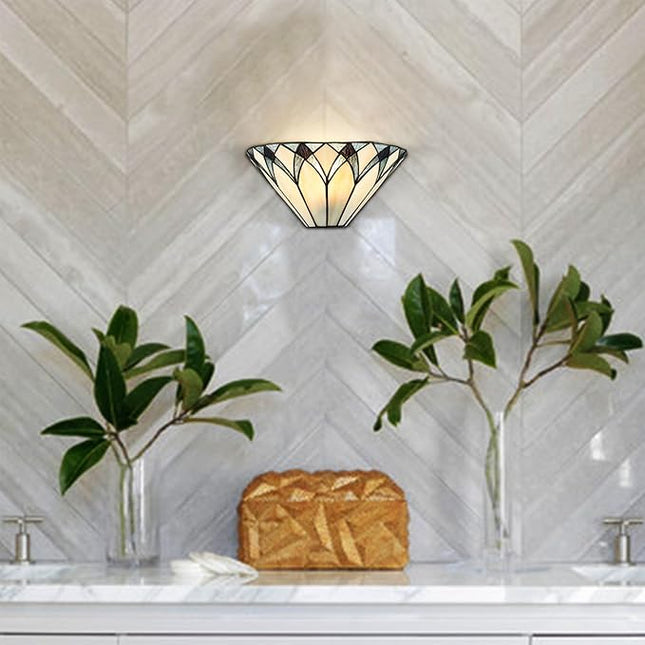 Tiffany Style Sconces Wall Lighting 12.6-Inch 1-Light Stained Glass Wall Sconce Vintage Tiffany Wall Mount Lamp Stained Glass Sconce Wall Decor for Hallway Bedroom Entryway Living Room