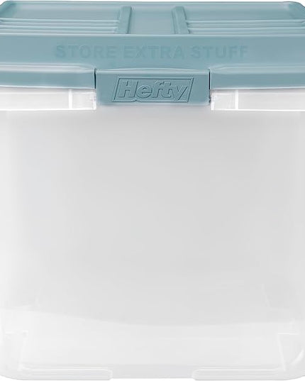 Hefty HI-RISE 72 Qt Large Plastic Storage Bins with Lids, 6 Pack Stackable Containers with Secure Latching Handles, Clear Storage Totes for Garage, Closet, Basement, Clothes and Household Organization