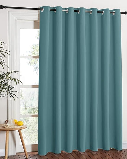 NICETOWN Window Treatment Sliding Door Curtain - Thermal Insulated Wide Width Solid Blackout Patio Glass Door Drape, Extra Wide Draperies (Sea Teal, 100 inches Wide x 84 inches Long)