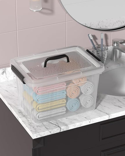 Obstnny 20 L Plastic Storage Box with Handle, 4-Pack Clear Latching Storage Bin