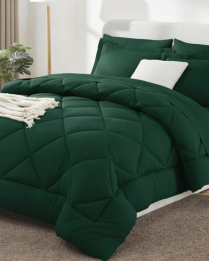 CozyLux King Size Comforter Set Emerald Green - 7 Pieces Bed in a Bag King, Luxury Soft Bed Set for All Seasons, Bedding Set with Down Alternative Comforter, Sheets, Pillowcases & Shams