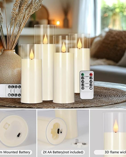 Flickering Flameless Candles Battery Operated with Remote,Led Pillar Candles with Realistic Moving Wick Candles for Halloween,Christmas,Home Decor Pack of 24 (D2.2 xH 5" 6" 7")(Ivory)