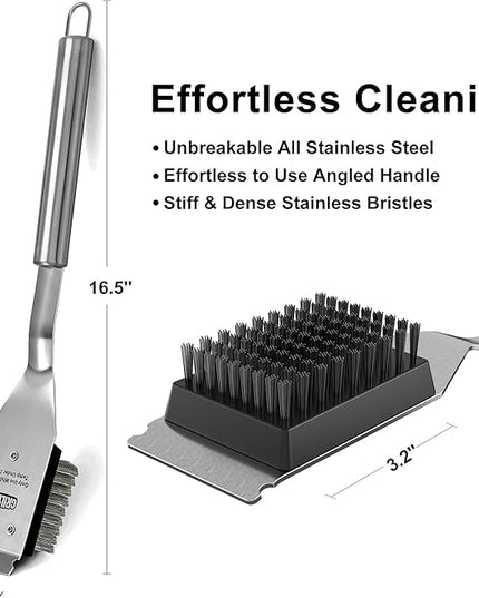 GRILLART Grill Brush and Scraper, Wire BBQ Grill Brush for Outdoor Grill, 16.5” Grill Cleaning Brush BBQ Grill Accessories, Safe Grill Cleaner Brush-Ideal Gift for Men/Dad BBQ Brush for Grill Cleaning