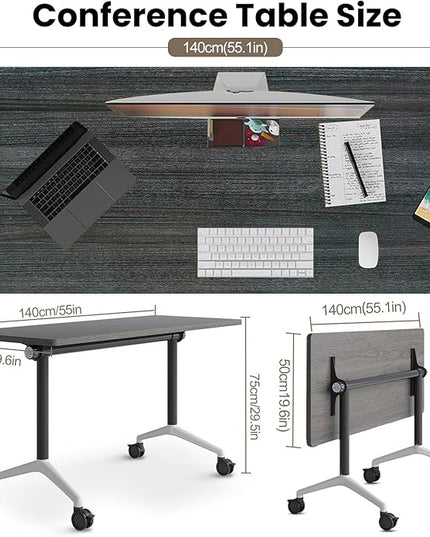 Conference Table, Folding Conference Room Tables, Modern Flip Top Seminar Training Meeting Table with Wheels, Modular Foldable Conference Tables for Home Office Classr (Gray 10 Pack 63inch)