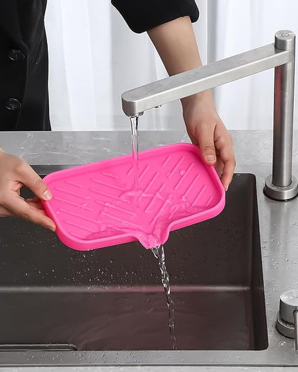 Silicone Bathroom Soap Dishes with Drain Spout-Bathroom and Kitchen Sink Organizer,Sponge Holder,Dish Soap Tray,Perfect for Dispenser,Scrubber,Bottle,Cup on Sink or Counter-Rose 9.6"×5.3"