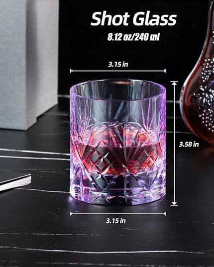 KAMMAK Crystal Whiskey Glasses Set, 8.12 oz (240 ml) Purple Old Fashioned Tumbler, Hand Blown Thick Base Colored Glass with Delicate Rim & Seamless Design for Scotch, Bourbon, Cocktails