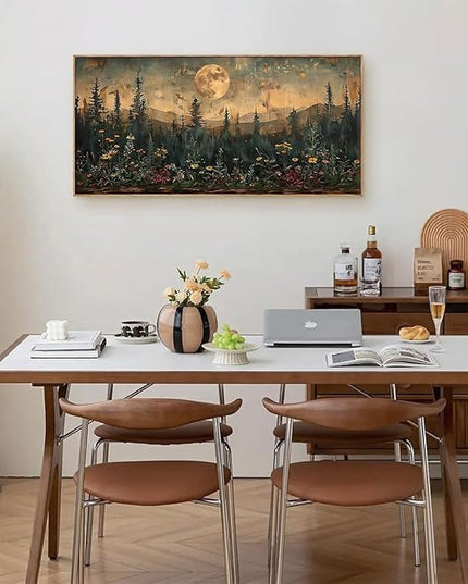 ILLBDR Framed Large Wall Art Vintage Wildflower Wall Art Nature Moon Painting Print Flowers Forest Picture Landscape Rustic Decor Farmhouse Living Room Bedroom Office 20"x40"