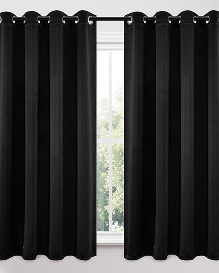 Joydeco Blackout Curtains 63 Inch Length 2 Panels Set, Thermal Insulated Long Curtains& Drapes 2 Burg, Room Darkening Grommet Drapes for Living Room Bedroom Window (W52 x L63 Inch, Black)