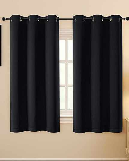 Simplebrand Halloween Black Short Blackout Curtains for Bedroom 54 Inches Long 2 Panels Set, Solid Thermal Insulated, Energy Saving Window Treatment Curtains Blackout Drapes, W40 x L54 Inch