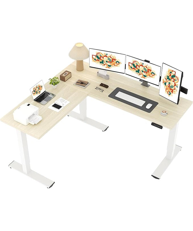 SANODESK L Shaped Standing Desk Adjustable Height, Electric Corner Standing Desk, 71 x 63 inch Sit Stand Computer Table with Splice Board, Maple