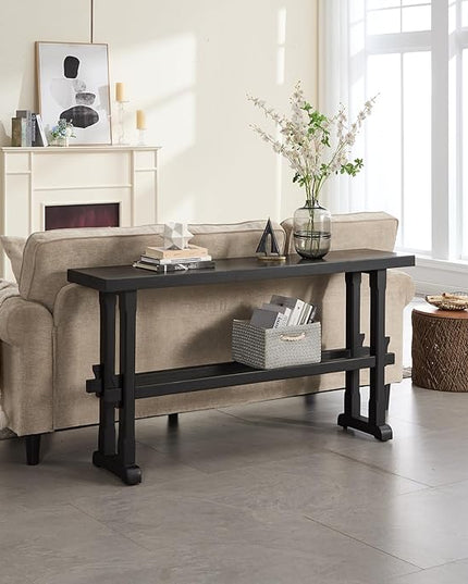 Kmax Entryway Table, 59 inchs Wood Farmhouse Console Table Boho Hallway Table Rustic Couch Table Behind Sofa for Outdoor Entrance Living Room - Black