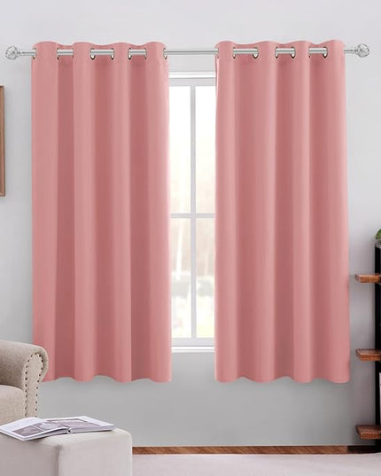 HOMEIDEAS Coral Blackout Curtains for Bedroom 52 X 63 Inch Length 2 Panels Set Room Darkening Bedroom Curtains, Soundproof Thermal Grommet Window Curtains for Living Room