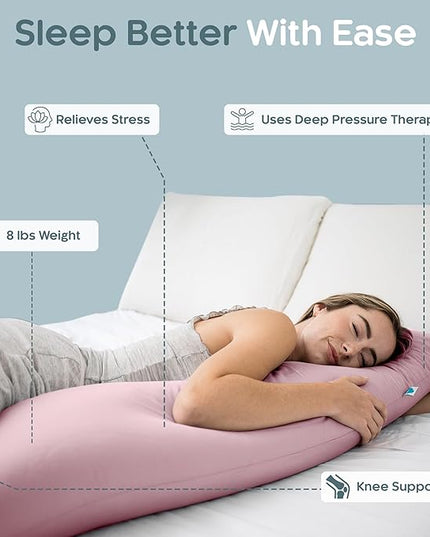 Weighted Body Pillow 8lbs - Weighted Pillow for Deeper Sleep (48" x 14") - Cooling Body Pillows for Adults, Side Sleeper Body Pillows with Cover (X-Large/Blossom)