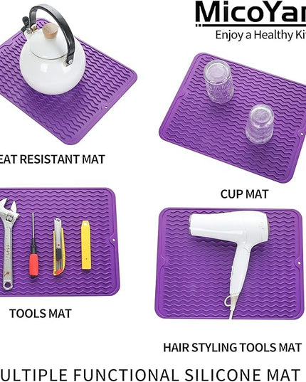 Silicone Dish Drying Mat for Multiple Usage,Easy clean,Eco-friendly,Heat-resistant Silicone Mat for Kitchen Counter or Sink,Refrigerator or drawer liner Purple L 16 inches x 12 inches