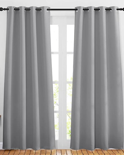 NICETOWN Blackout Silver Grey Doorway Curtains - Solid Thermal Insulated Grommet Room Darkening Privacy Window Drapes Sound Dampening for Bedroom/Living Room (W46 x L80, 2 Panels)