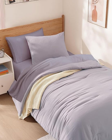 WRENSONGE Twin Comforter Set- 5 Pieces Lilac Twin Bed in a Bag, All Season Twin XL Bedding Sets with 1 Fitted Sheet, 1 Flat Sheet, 1 Pillow Sham and 1 Pillowcase