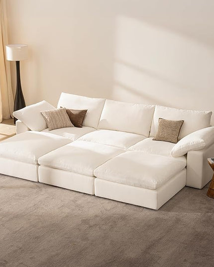 Cloud Couch Oversized Modular Sectional Sofa True Relax Comfy Couches Wide&Deep Seat Sofas for Living Room Metal Frame Furniture Sets, 3 Seater with 3 Ottomans 110.2" Width