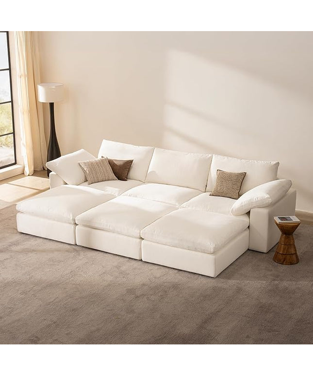 Cloud Couch Oversized Modular Sectional Sofa True Relax Comfy Couches Wide&Deep Seat Sofas for Living Room Metal Frame Furniture Sets, 3 Seater with 3 Ottomans 110.2" Width