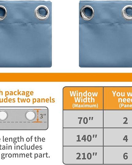 YoungsTex Denim Blue Blackout Curtains 90 Inch Length for Living Room - Thermal Insulated Drapes with Grommet Room Darkening Privacy Ocean Decor for Bedroom, 2 Panels, 52 x 90 Inch