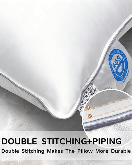 Canadian Goose Down Pillows Queen Size Set of 2,80% Goose Down and 20% Goose Feathers Goose Feathers,1650+ Fill Power White Down Pillow with 800 Thread Count Cotton Shell (White 20"x30" 2 Pack)