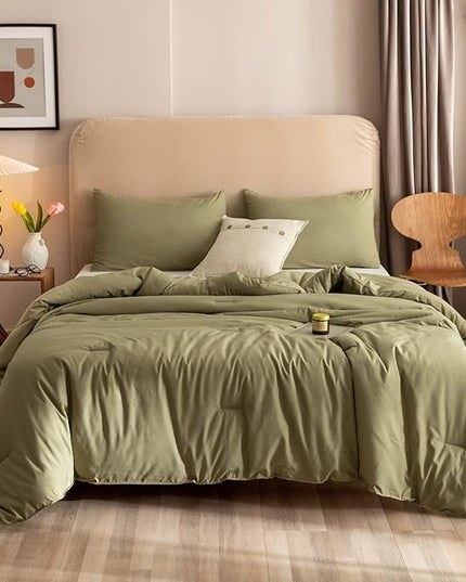 ROSGONIA Comforter Full Size for Girls Boys Teens Olive Green, 3pcs (1 Olive Comforter & 2 Pillowcases), Lightweight Dorm Bedding Blanket Quilts