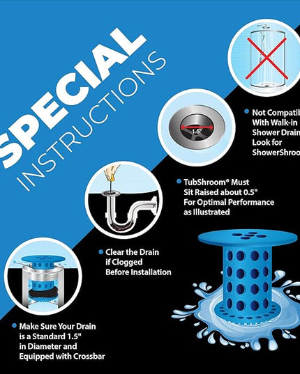 TubShroom Tub Drain Hair Catcher Strainer, Blue – Drain Protector and Hair Catcher for Bathroom Drains, Fits 1.5” – 1.75” Bathtub and Shower Tub Drains