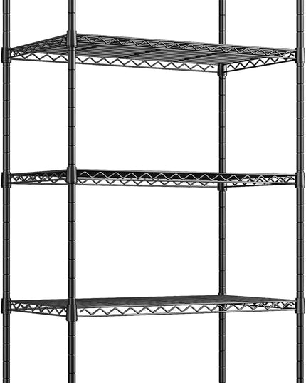 REIBII 5 Tier Storage Shelves Adjustable Wire Rack Shelving, Kitchen Shelves 13.4" D x 23.2" W x 60" H Strong Metal Shelves for Restaurant Garage Pantry，Black