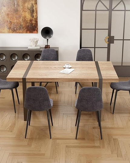 7 Piece Dining Table Set for 6,Modern 71'' Rectangle Wood Dining Table and Fabric Dining Chairs 6,Kitchen Table and Chairs for 6,Ideal for Kitchen Dining Room