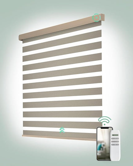 Yoolax Motorized Zebra Blinds, Remote Zebra Shades for Indoor Windows, Motorized Shades with Remote Light Control Horizontal Window Blinds Custom Size(60% Shading Sandy Yellow)