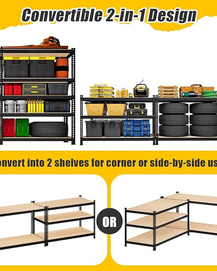 5-Tier Metal Storage Shelves: Heavy Duty Garage Shelving Adjustable Shelves for Storage - Black Utility Rack Shelf for Pantry, Warehouse, Closet, Office, Kitchen, 28" W x 12" D x 59" H
