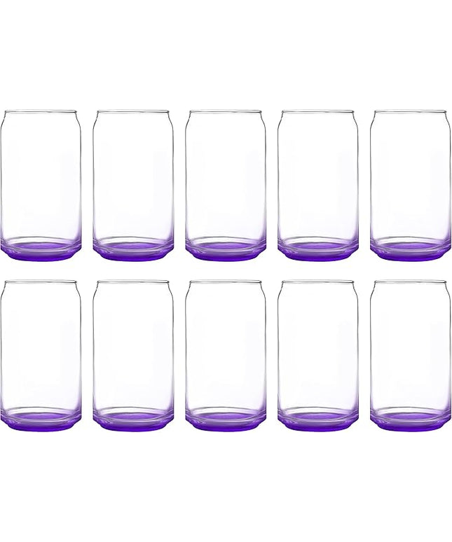 DISCOUNT PROMOS Beer Can Glasses Set of 10, 16 oz. Pint Sized, Soda Can Shape, Glassware, Purple