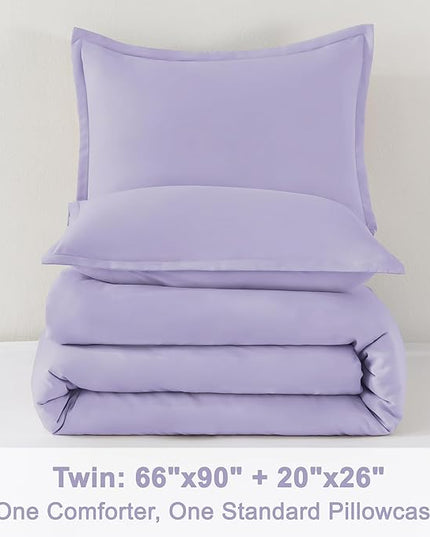 Litanika Lavender Comforter Twin/Twin XL Size, 2 Pieces Boho Lightweight Solid Bedding Comforter Set, All Season Fluffy Bed Set (66x90In Comforter & 1 Pillowcase)
