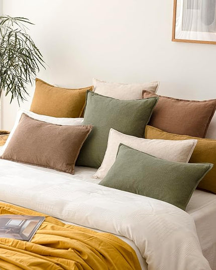 Foindtower Pack of 2, Decorative Linen Soild Throw Pillow Covers Soft Accent Cushion Case Boho Farmhouse Pillowcase for Chair Couch Sofa Bedroom Living Room Home Decor 24 x 24 Inch Light Khaki Brown